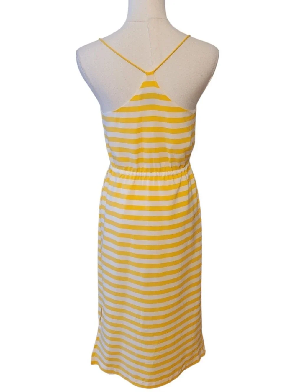 J. Crew Yellow & White Stripe Silk Sleeveless Midi Dress Size 4 Petite